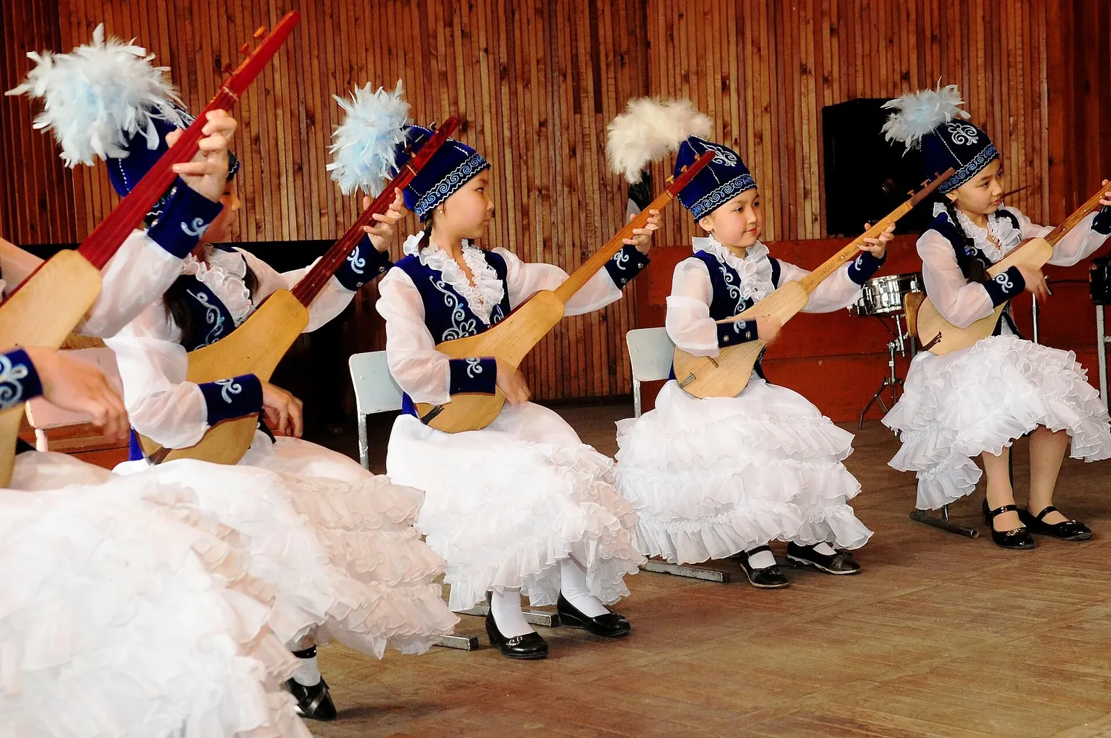 Kyrgyz students plays the Komuz, a local traditional instrument, at the Abdraev Musical Boarding School in Bishkek, Kyrgyzstan, Jan. 27, 2010.. Фото: Nichelle Anderson, U.S. Air Force, Public domain, Викисклад